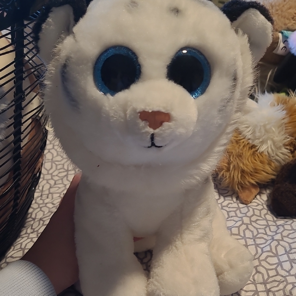 Ty White and Black Tiger Plush with Blue Eyes